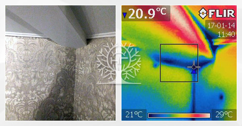 Понижение температуры в углах помещения покажет съёмка тепловизором
